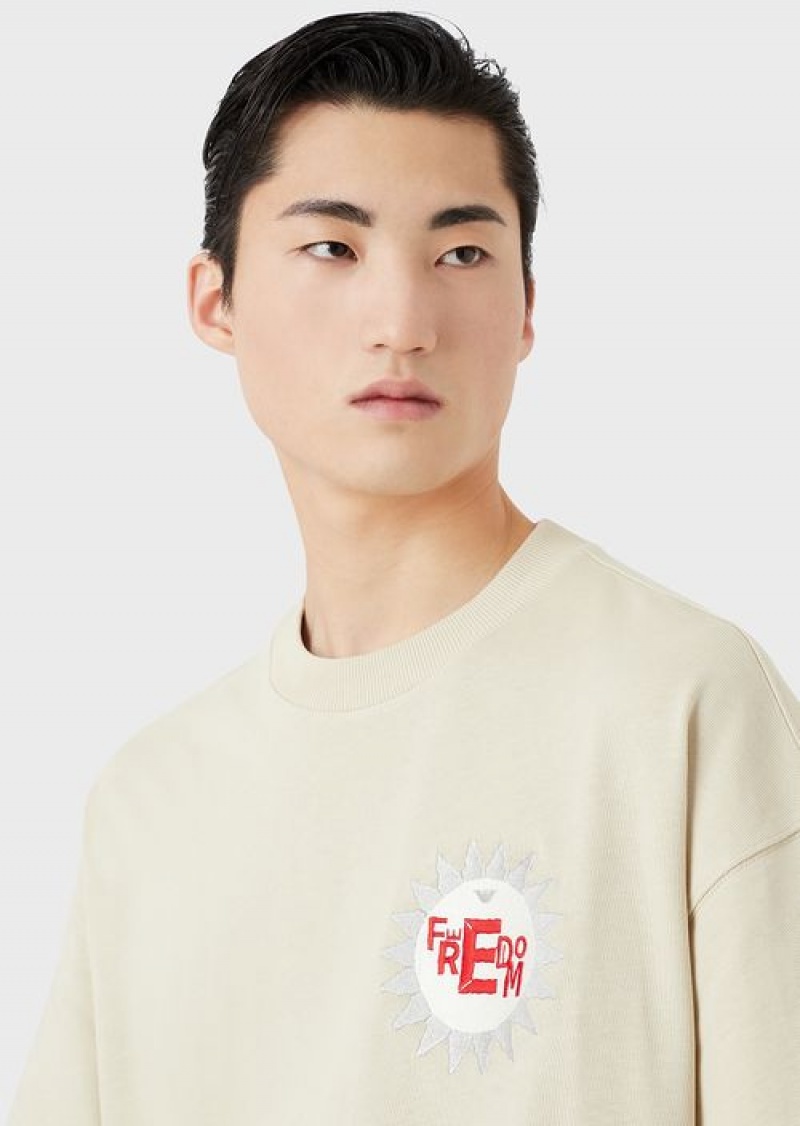 Light Grey Emporio Armani Sustainable Collection Organic American Jersey T-shirt With Patch | EA-SN58669