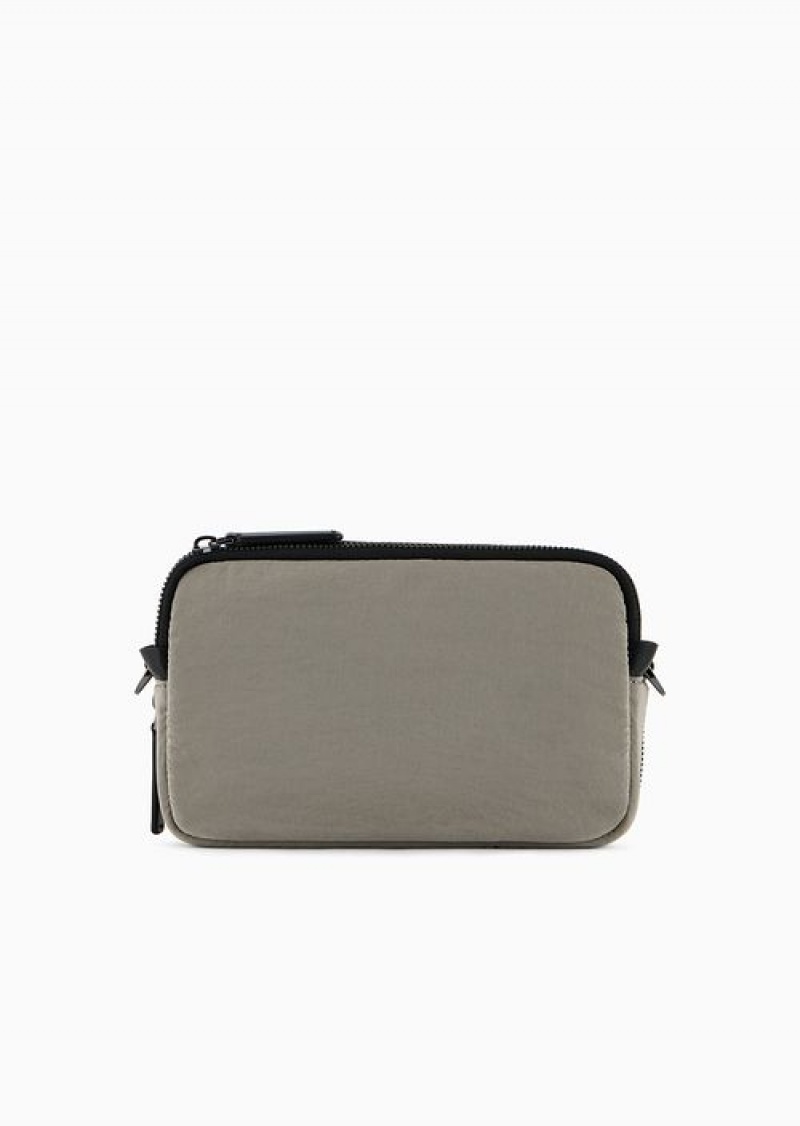 Light Grey Emporio Armani Wrinkled-nylon Washbag | EA-SN59274