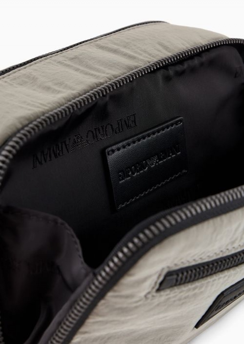 Light Grey Emporio Armani Wrinkled-nylon Washbag | EA-SN59274