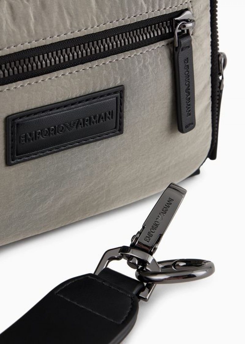 Light Grey Emporio Armani Wrinkled-nylon Washbag | EA-SN59274