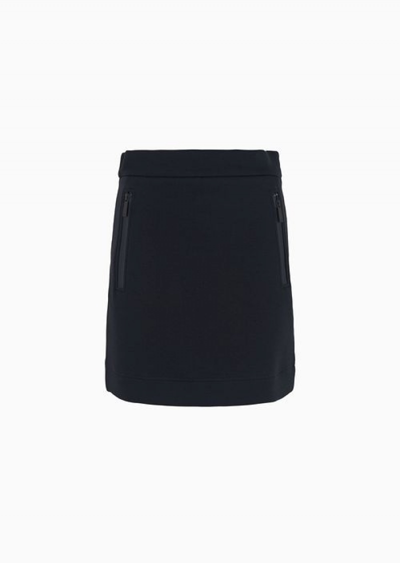 Midnight Blue Emporio Armani Double Jersey Pencil Mini Skirt | EA-SN56916