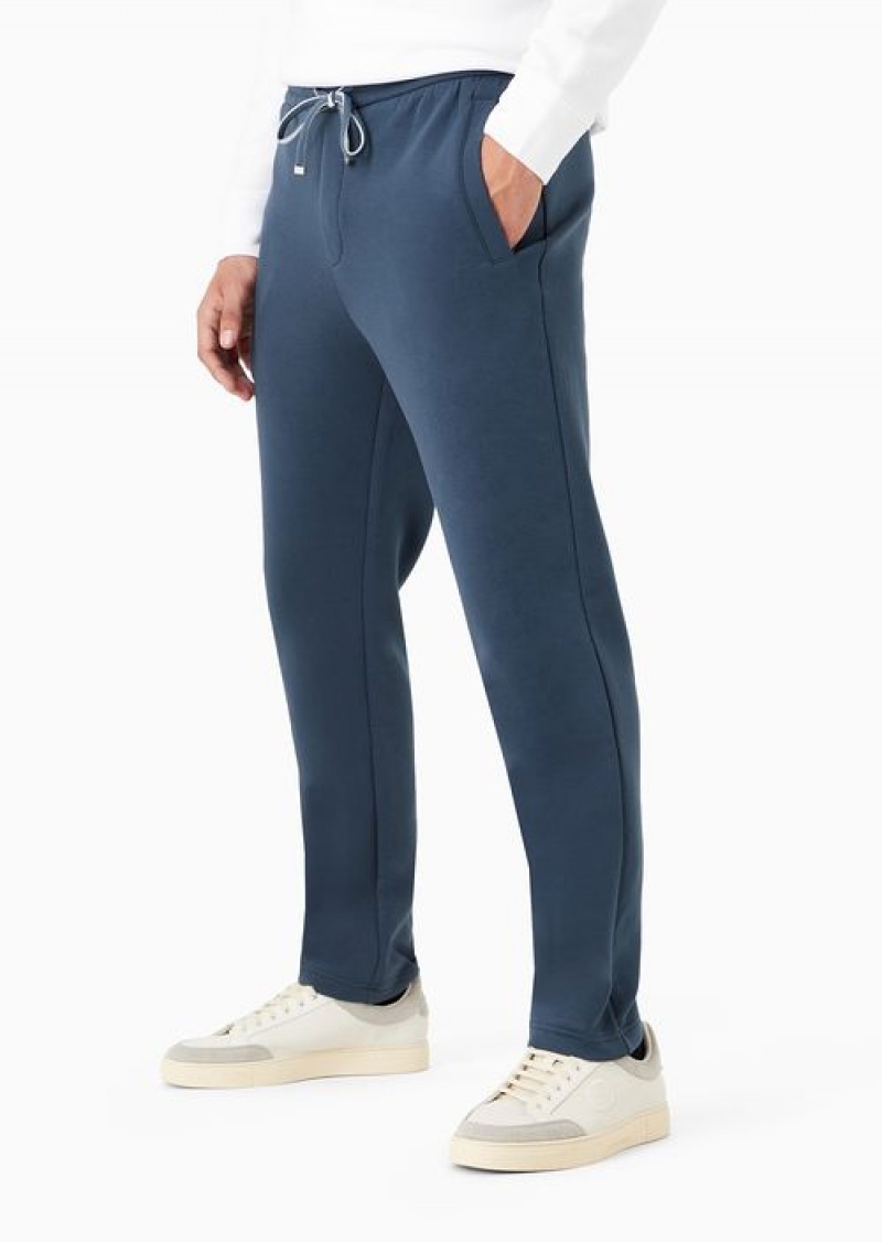 Midnight Blue Emporio Armani Double-jersey Joggers With Eagle Logo Patch | EA-SN58306