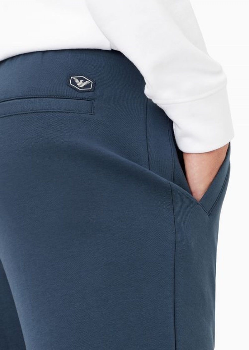 Midnight Blue Emporio Armani Double-jersey Joggers With Eagle Logo Patch | EA-SN58306