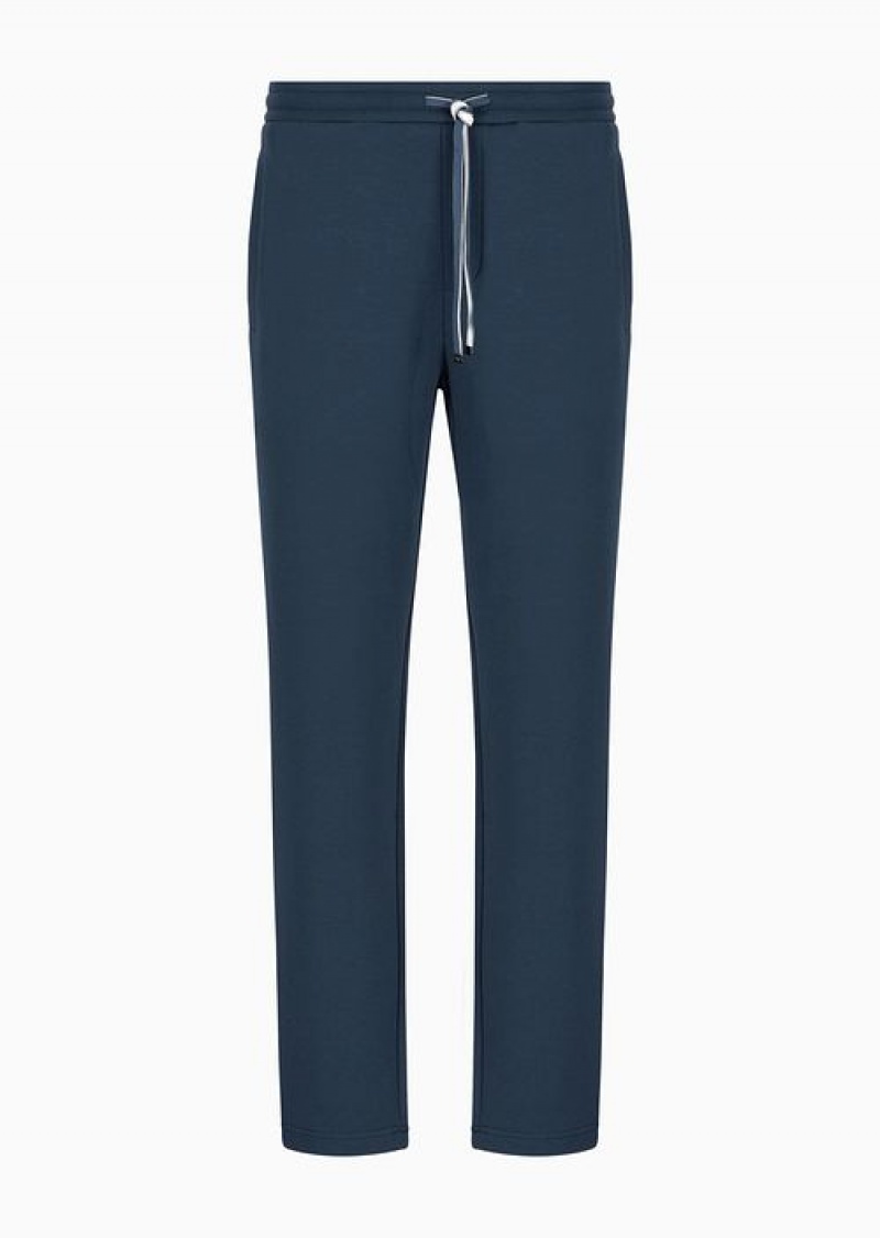 Midnight Blue Emporio Armani Double-jersey Joggers With Eagle Logo Patch | EA-SN58306