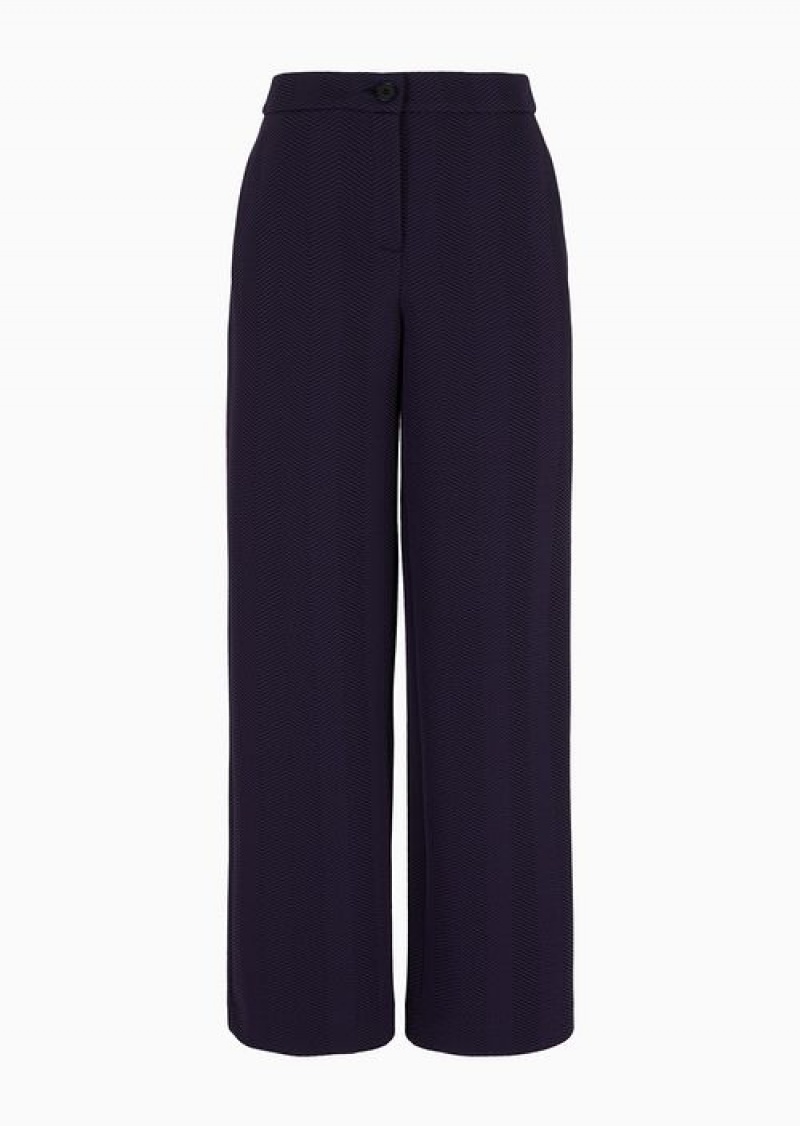 Midnight Blue Emporio Armani Embossed Chevron Jacquard Jersey Trousers | EA-SN56888