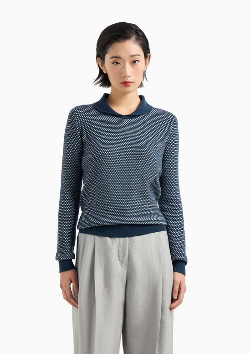 Midnight Blue Emporio Armani Icon Two-tone Jumper With A Jacquard Op-art Motif | EA-SN56706