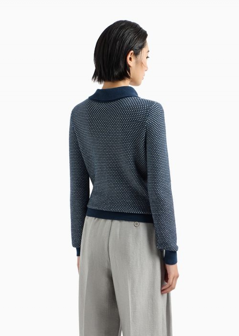 Midnight Blue Emporio Armani Icon Two-tone Jumper With A Jacquard Op-art Motif | EA-SN56706