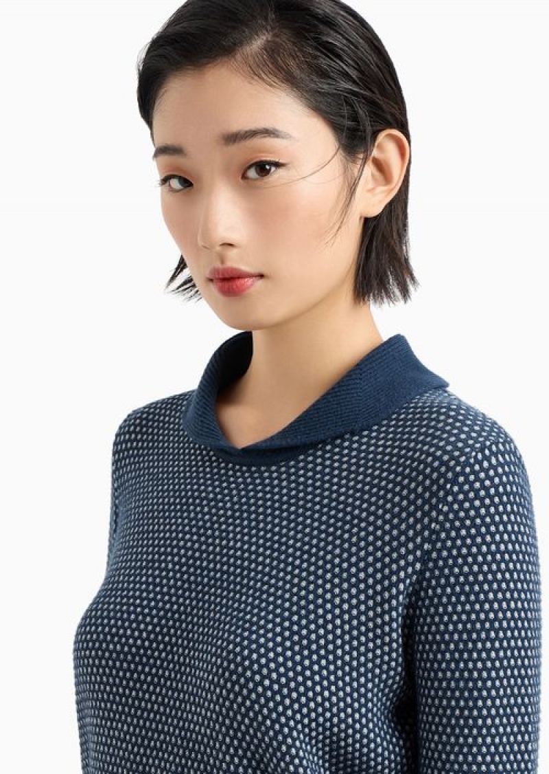 Midnight Blue Emporio Armani Icon Two-tone Jumper With A Jacquard Op-art Motif | EA-SN56706