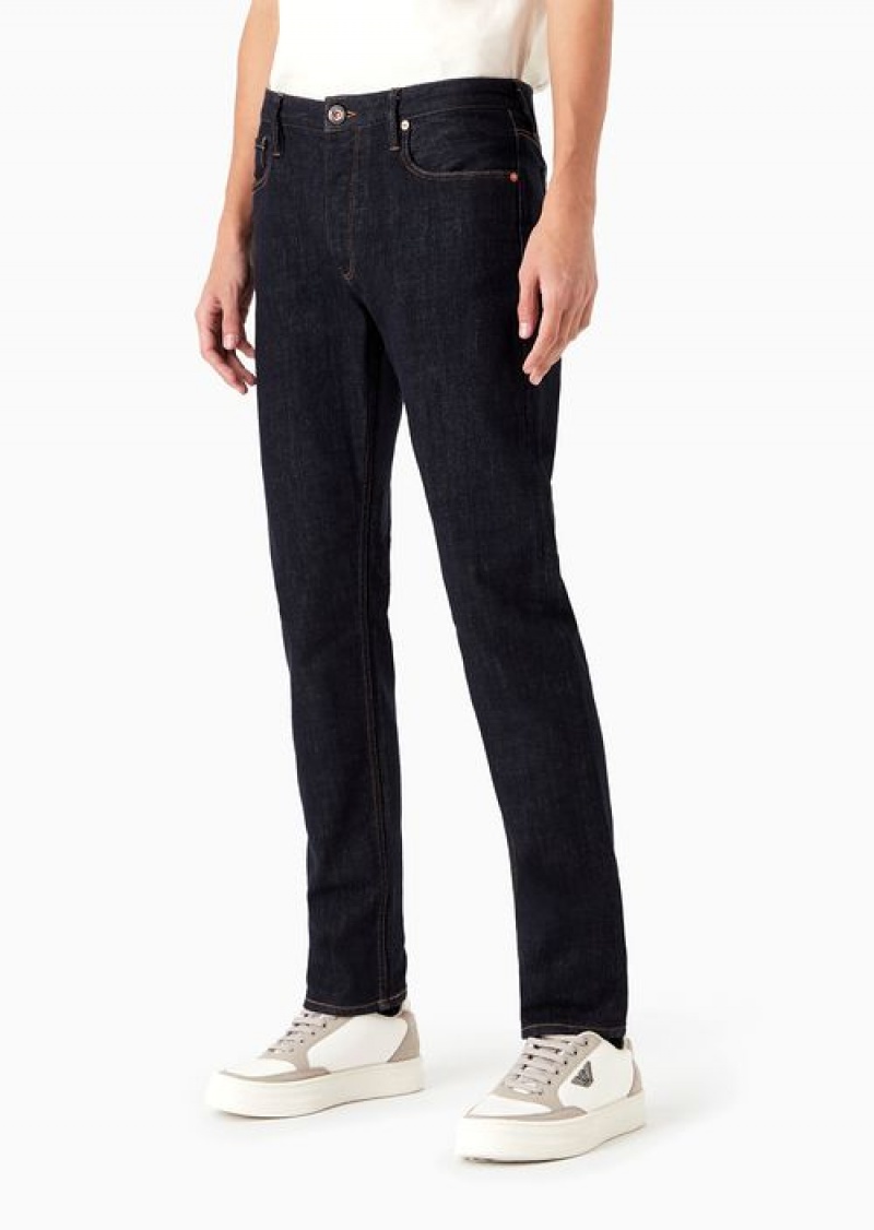 Midnight Blue Emporio Armani J75 Slim-fit Jeans Rinse-wash Denim Jeans | EA-SN57939