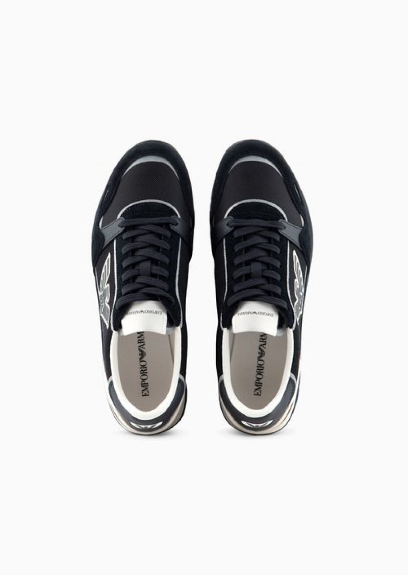 Midnight Blue Emporio Armani Mesh Sneakers With Suede Details And Eagle Patch | EA-SN58993