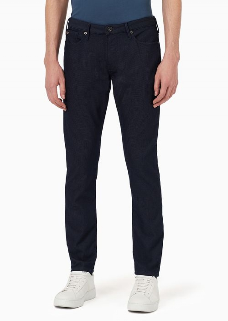 Midnight Blue Emporio Armani Slim-fit J06 Trousers In Textured, Yarn-dyed Fabric | EA-SN58009