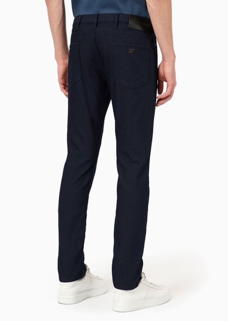 Midnight Blue Emporio Armani Slim-fit J06 Trousers In Textured, Yarn-dyed Fabric | EA-SN58009