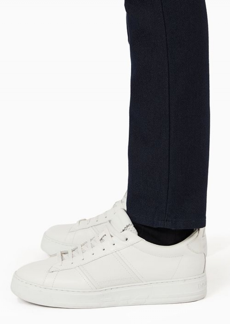 Midnight Blue Emporio Armani Slim-fit J06 Trousers In Textured, Yarn-dyed Fabric | EA-SN58009