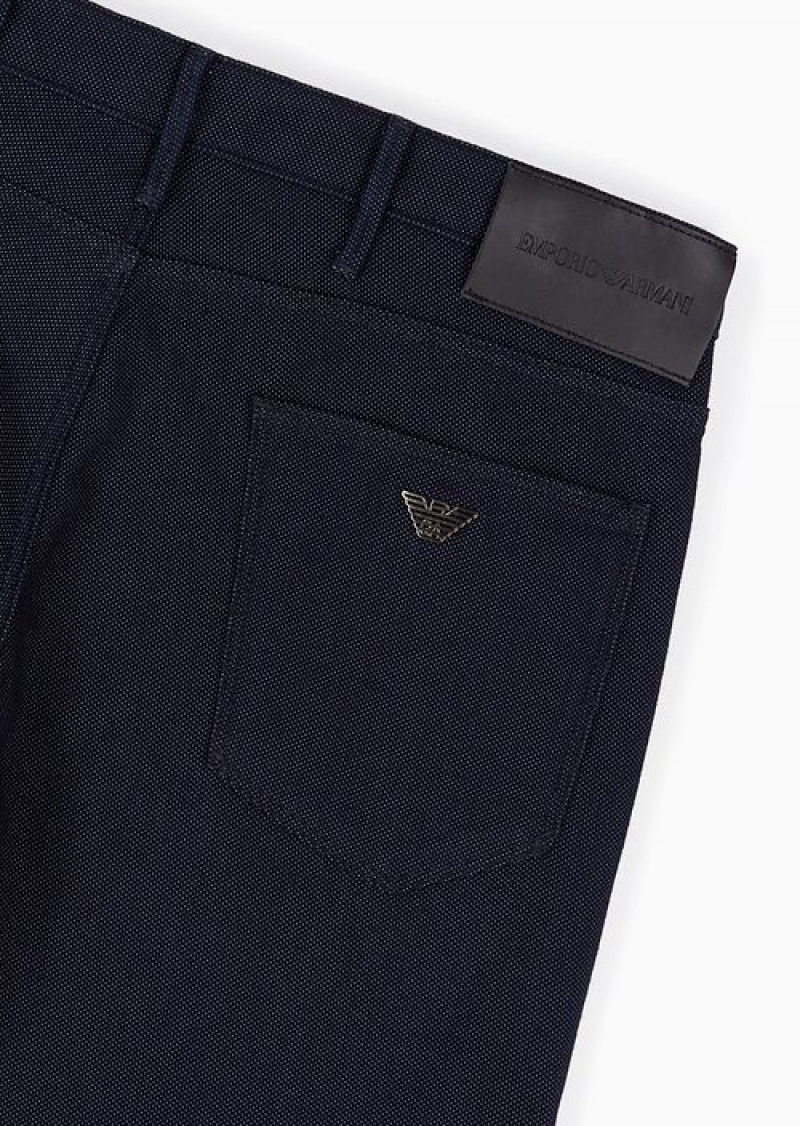 Midnight Blue Emporio Armani Slim-fit J06 Trousers In Textured, Yarn-dyed Fabric | EA-SN58009