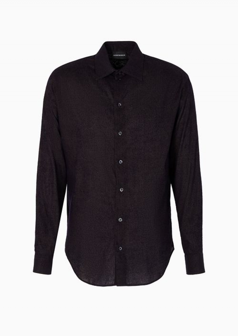 Midnight Blue Emporio Armani Viscose Shirt With An All-over Flocked Print | EA-SN57903