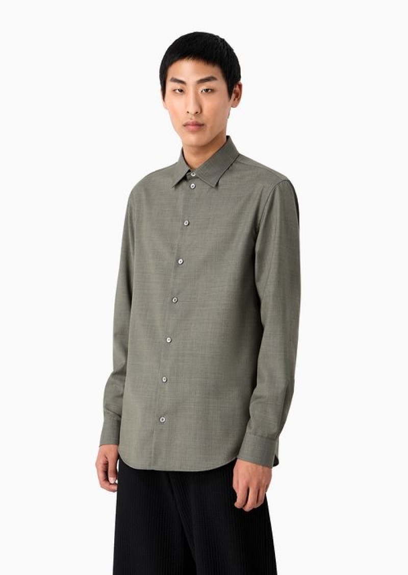 Military Green Emporio Armani Asv E_performance Virgin-wool Shirt | EA-SN57925