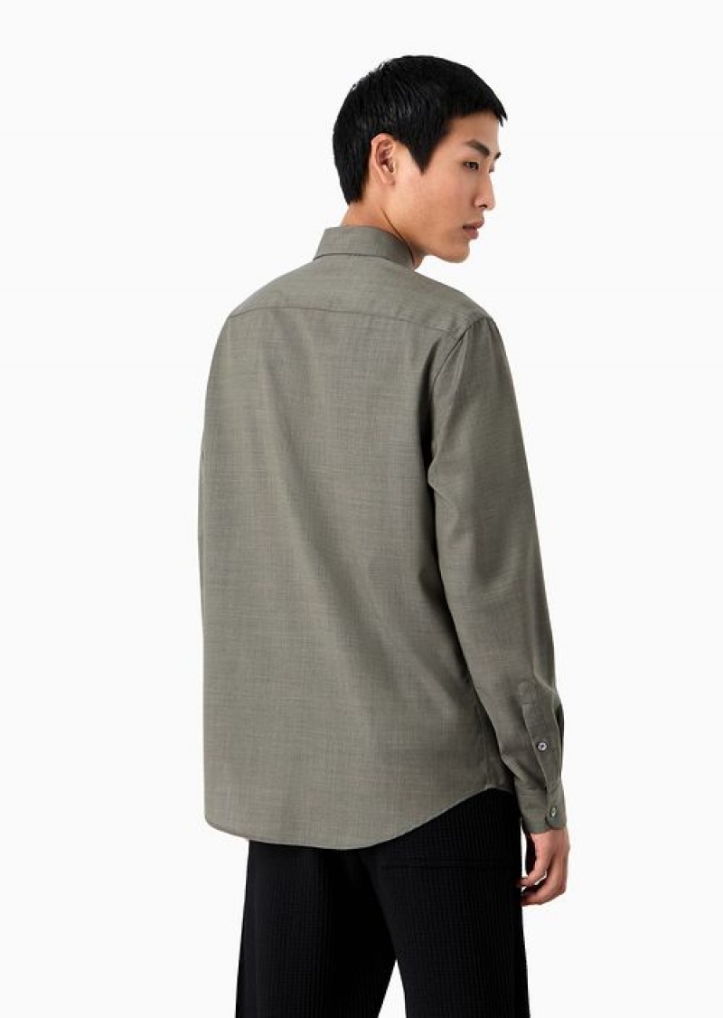 Military Green Emporio Armani Asv E_performance Virgin-wool Shirt | EA-SN57925