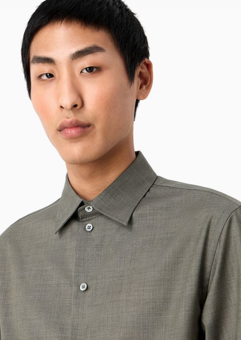 Military Green Emporio Armani Asv E_performance Virgin-wool Shirt | EA-SN57925