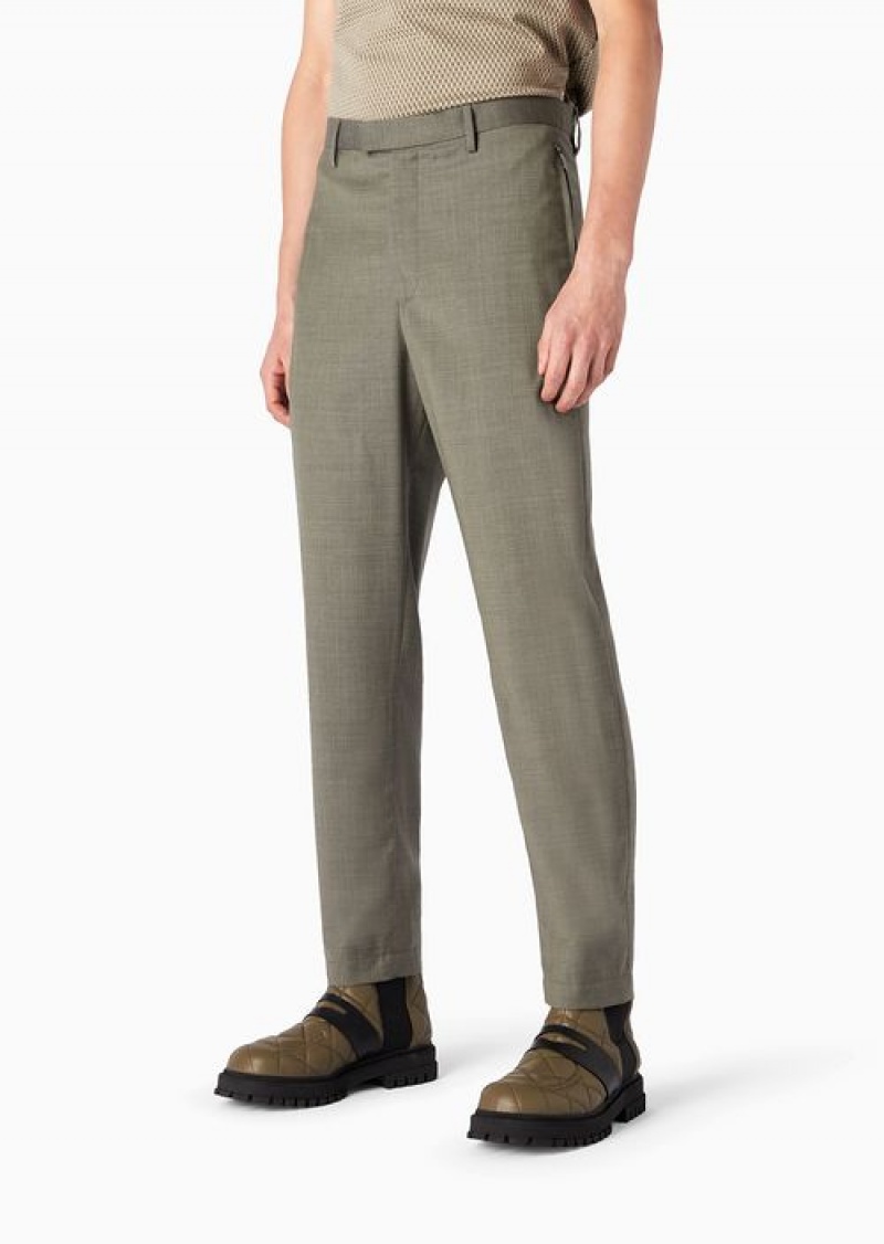 Military Green Emporio Armani Asv E_performance Virgin-wool Chinos | EA-SN58330