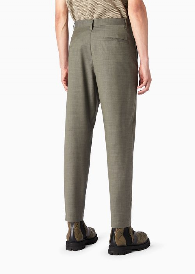 Military Green Emporio Armani Asv E_performance Virgin-wool Chinos | EA-SN58330