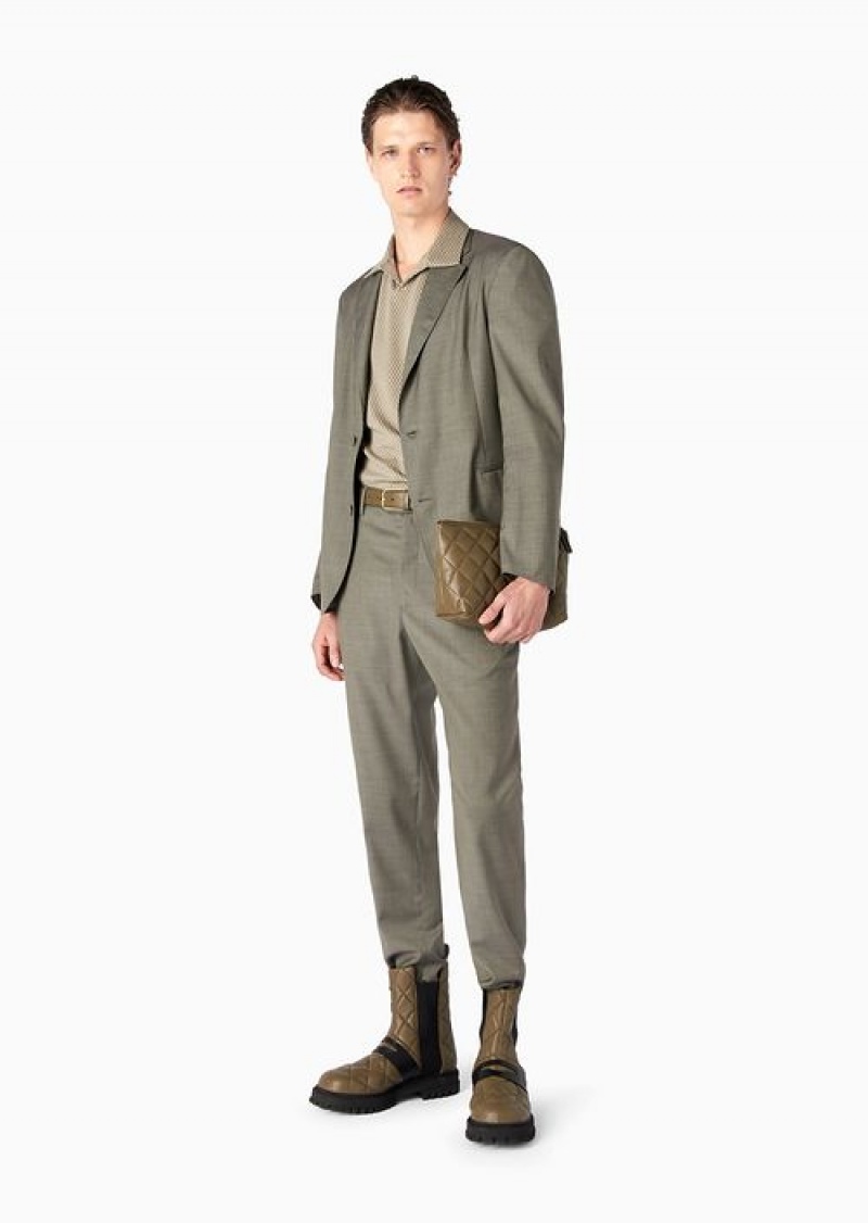 Military Green Emporio Armani Asv E_performance Virgin-wool Chinos | EA-SN58330