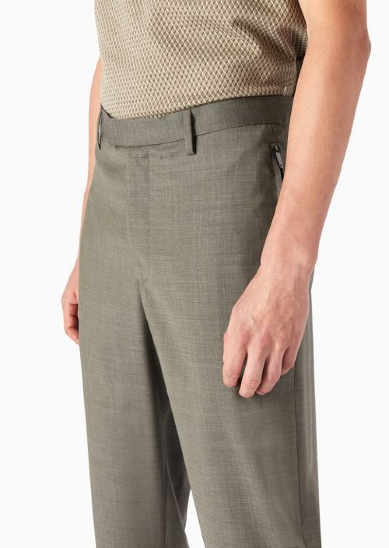 Military Green Emporio Armani Asv E_performance Virgin-wool Chinos | EA-SN58330