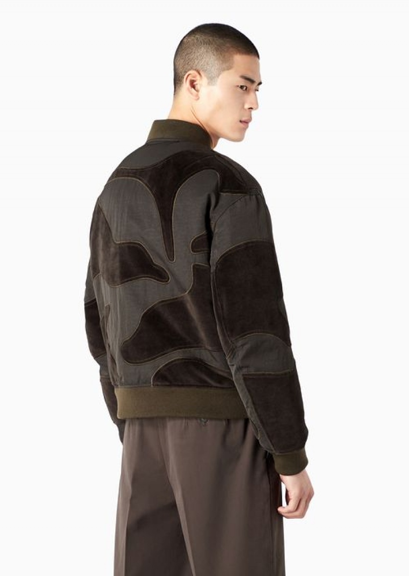 Military Green Emporio Armani Crinkle-nylon Water-repellent Blouson In Camouflage Velvet | EA-SN58220