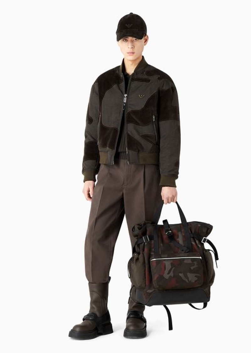 Military Green Emporio Armani Crinkle-nylon Water-repellent Blouson In Camouflage Velvet | EA-SN58220