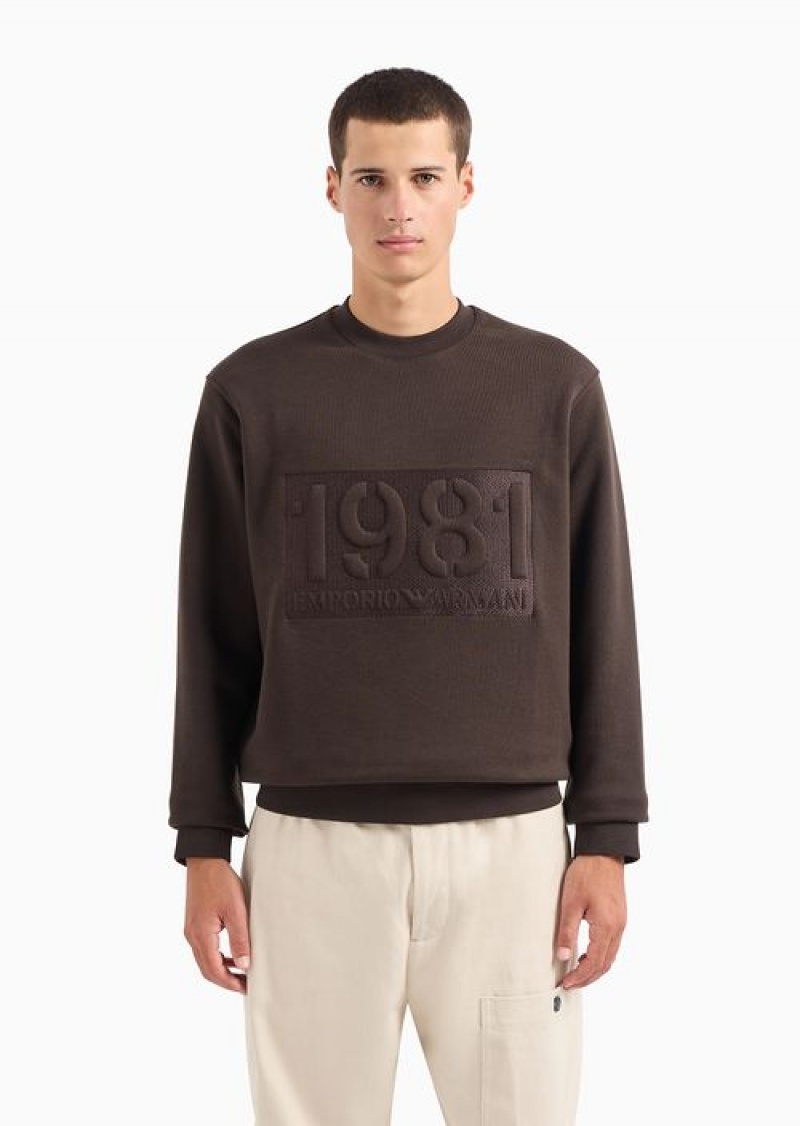 Military Green Emporio Armani Heavyweight Jersey Sweatshirt With Domed Logo | EA-SN58498