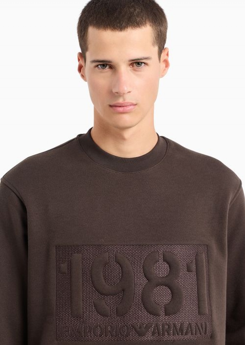 Military Green Emporio Armani Heavyweight Jersey Sweatshirt With Domed Logo | EA-SN58498