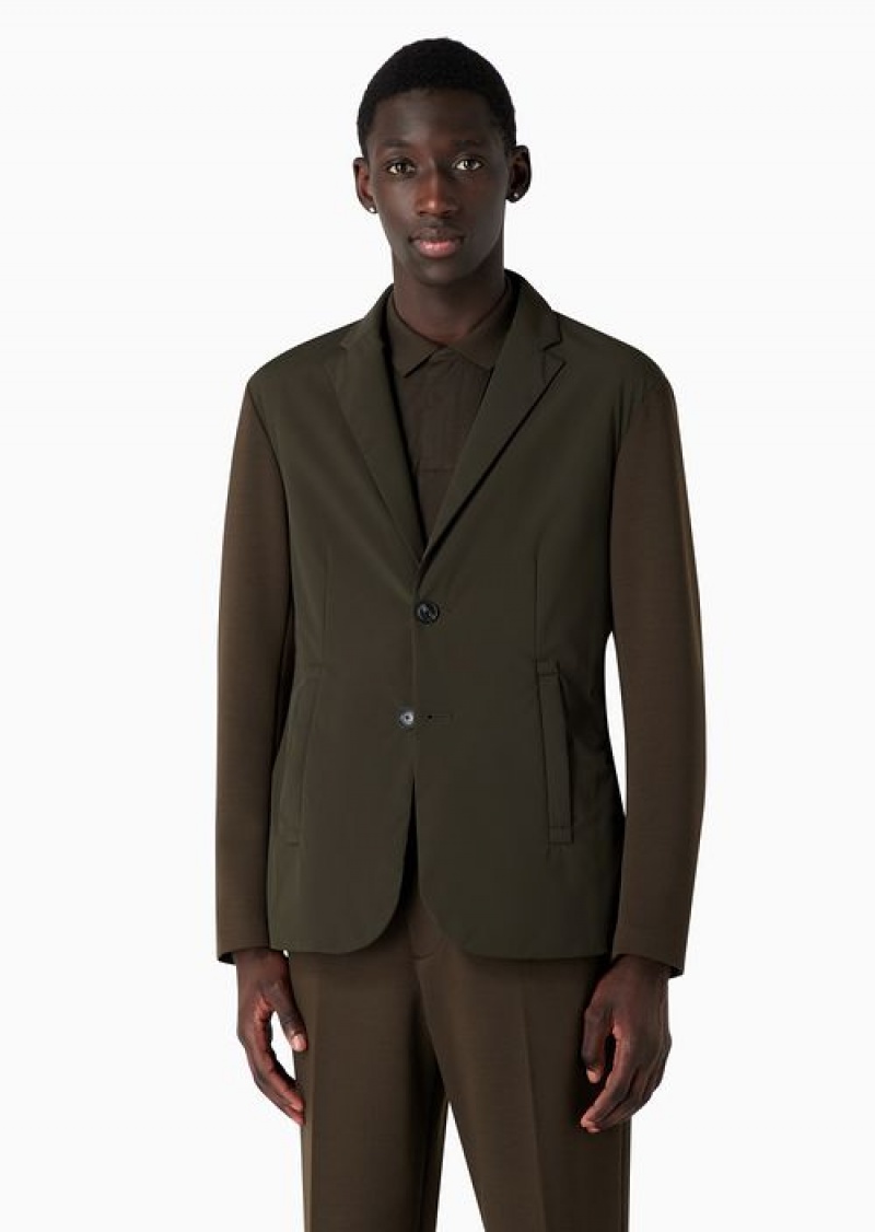 Military Green Emporio Armani Travel Essentials Technical Fabric Padded Blazer | EA-SN57805