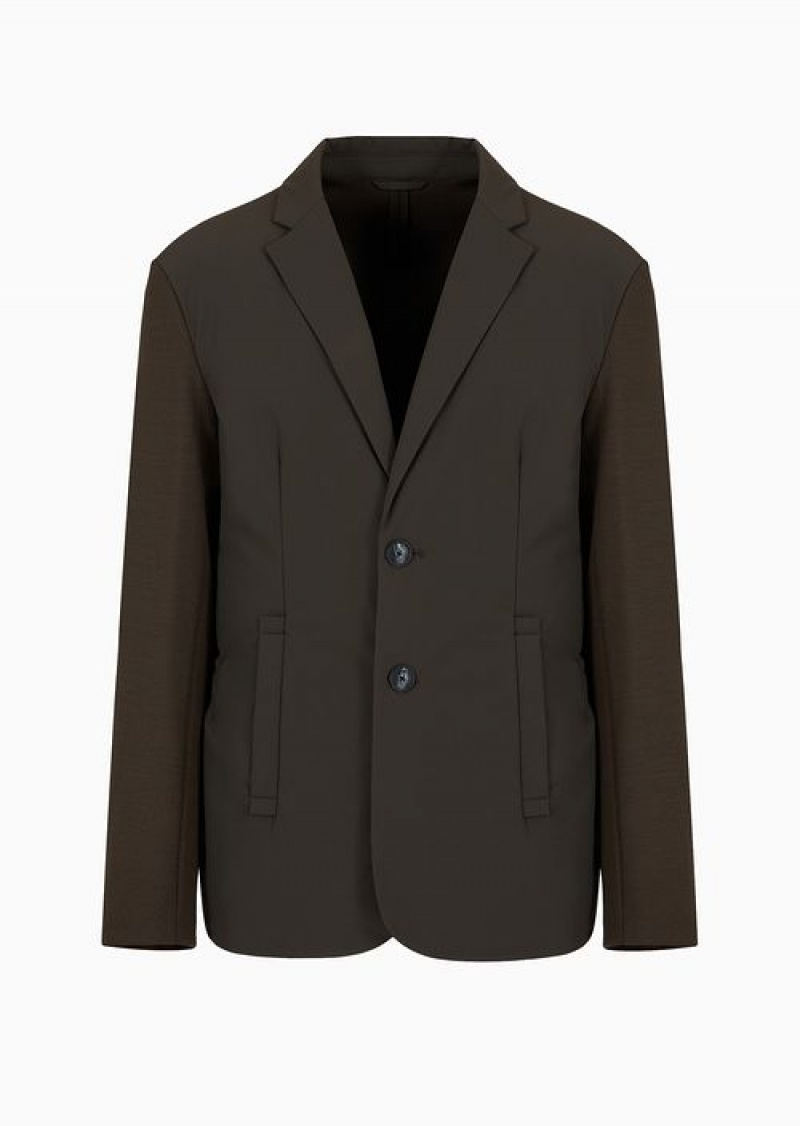 Military Green Emporio Armani Travel Essentials Technical Fabric Padded Blazer | EA-SN57805