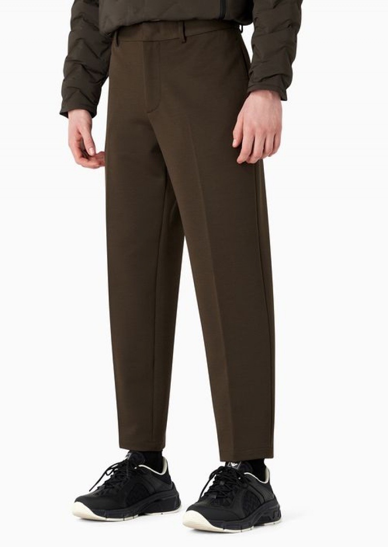 Military Green Emporio Armani Travel Essentials Wool-blend Jersey Chinos | EA-SN58336