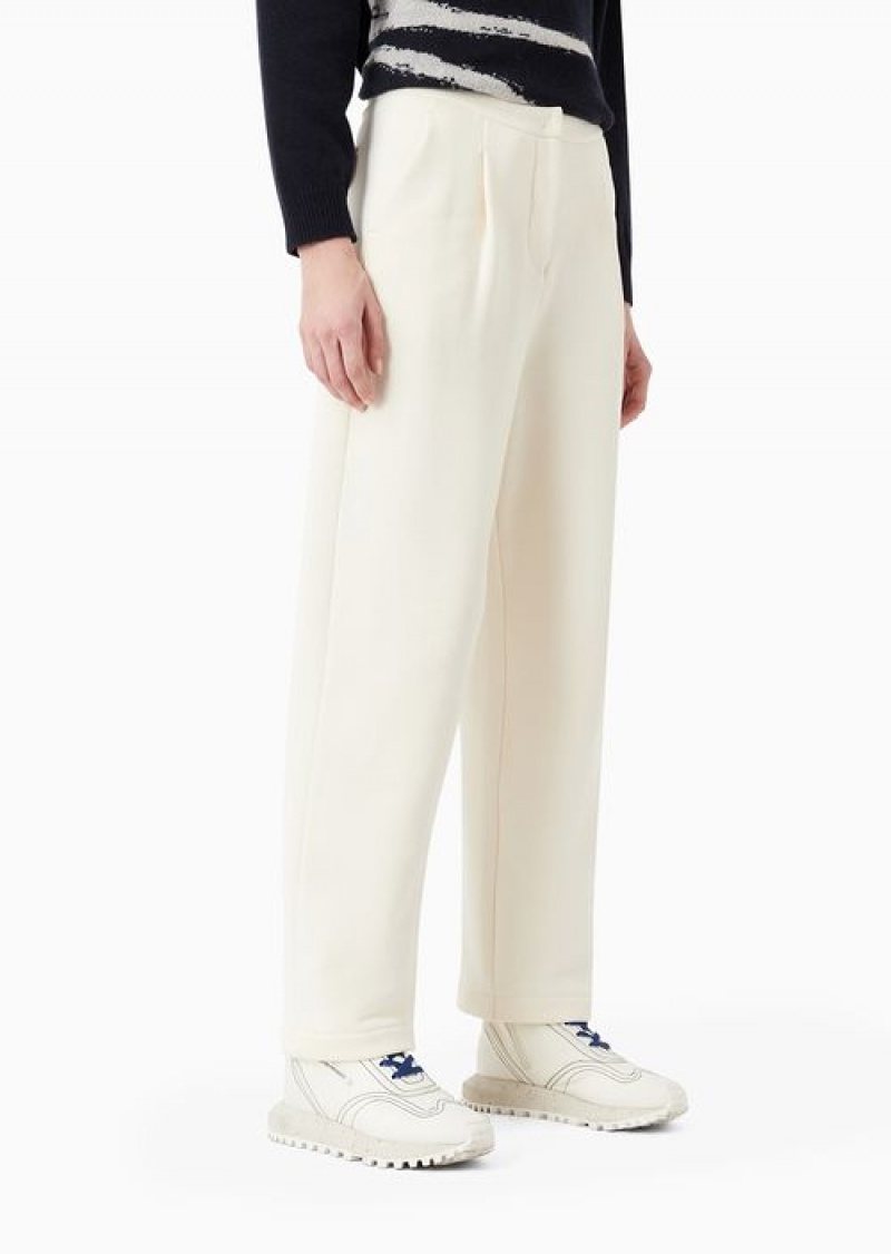 Milky White Emporio Armani Asv Capsule Darted Trousers In Soft-touch Organic Jersey | EA-SN56795