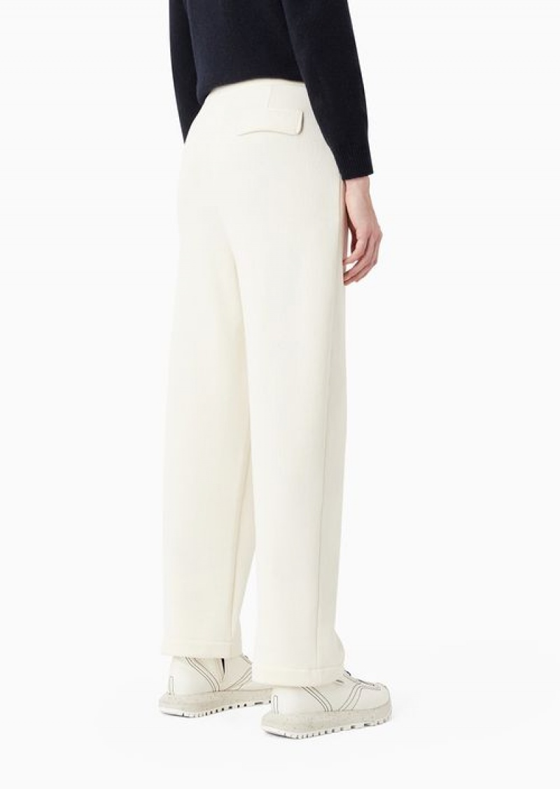 Milky White Emporio Armani Asv Capsule Darted Trousers In Soft-touch Organic Jersey | EA-SN56795