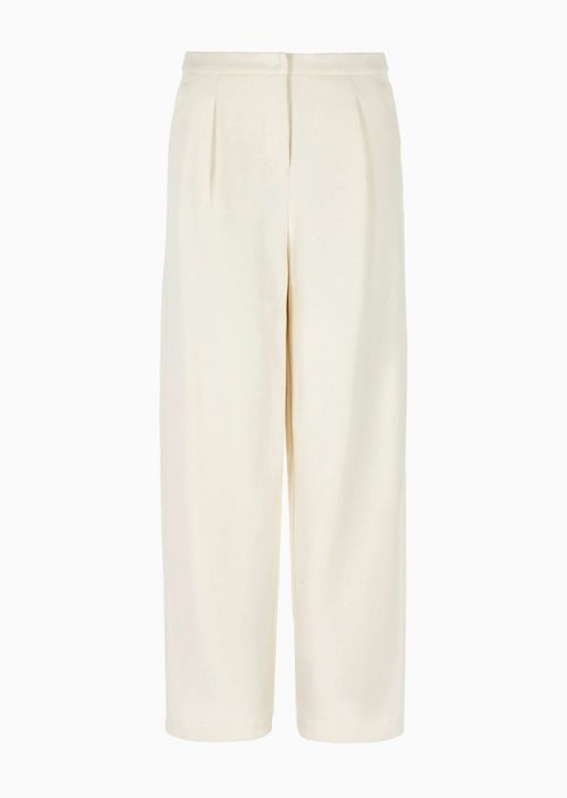 Milky White Emporio Armani Asv Capsule Darted Trousers In Soft-touch Organic Jersey | EA-SN56795