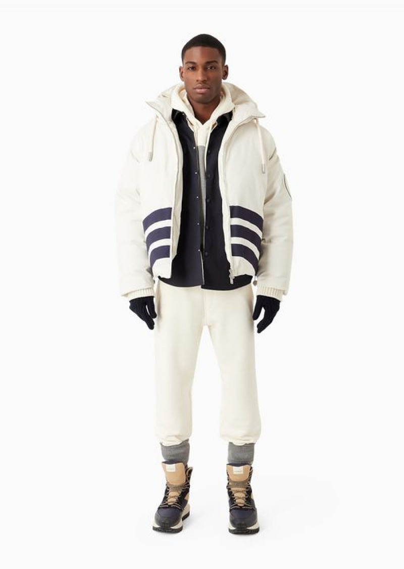 Milky White Emporio Armani Asv Capsule Organic Gabardine Puffer Jacket With Igloo Hood | EA-SN58164