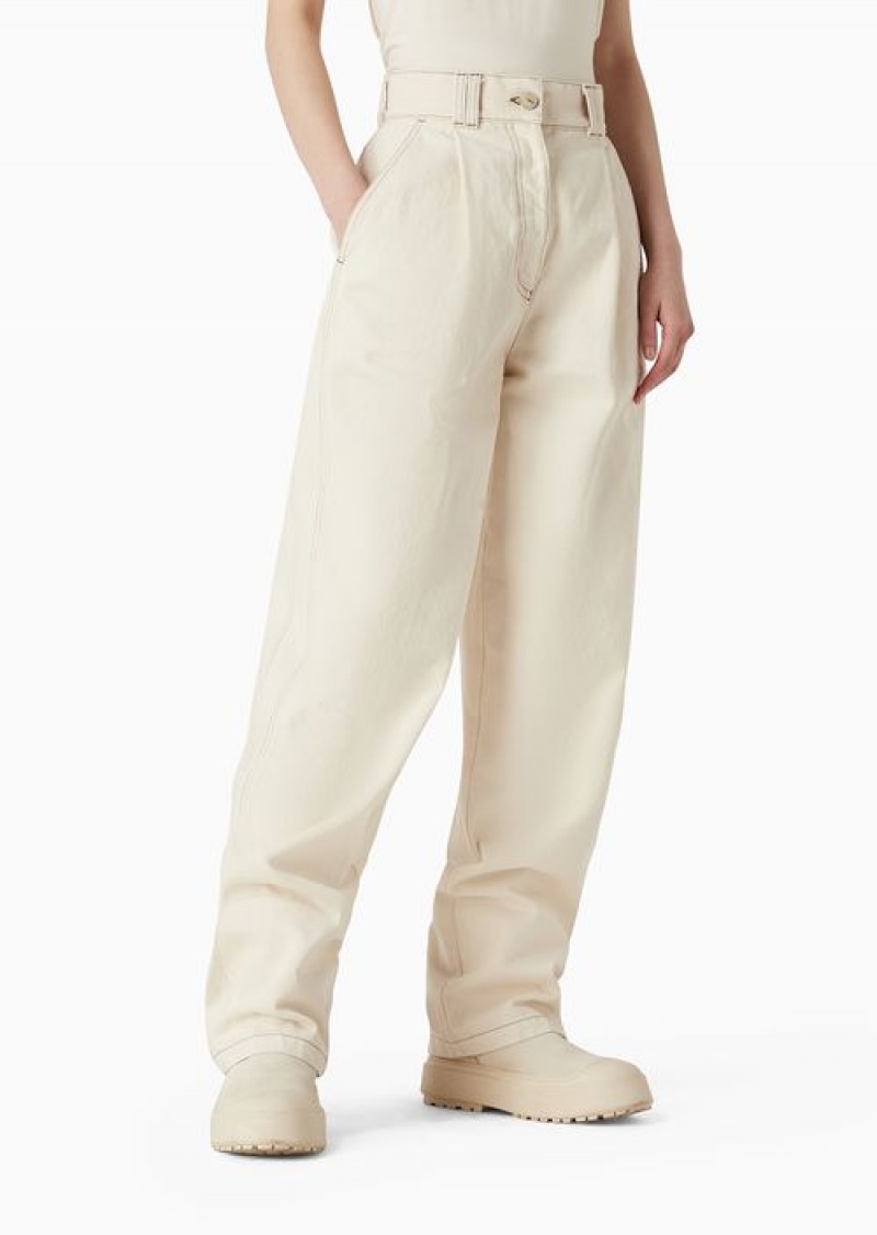 Milky White Emporio Armani Asv Chalet Capsule Collection Drill Baggy Trousers | EA-SN56853