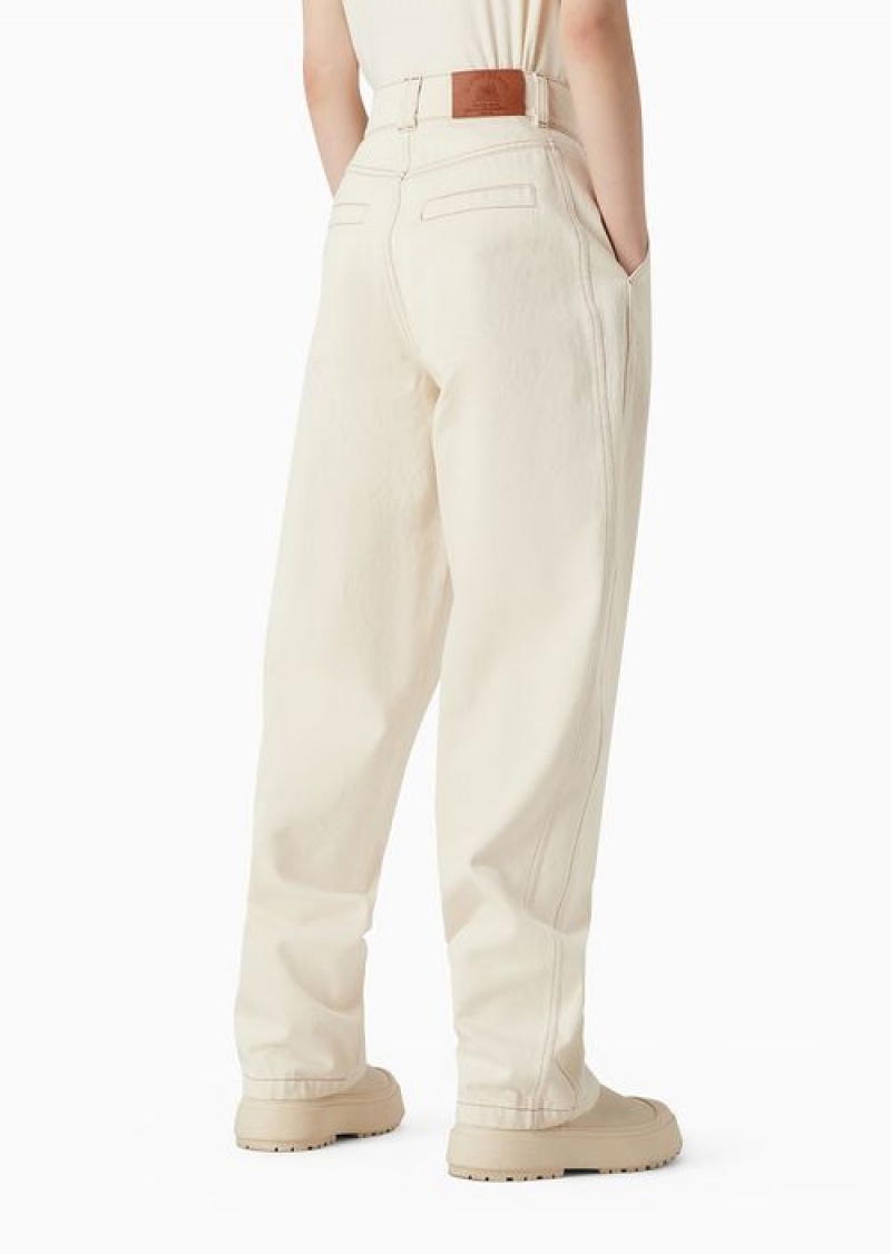 Milky White Emporio Armani Asv Chalet Capsule Collection Drill Baggy Trousers | EA-SN56853