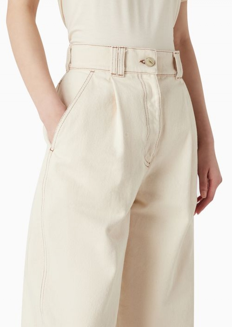 Milky White Emporio Armani Asv Chalet Capsule Collection Drill Baggy Trousers | EA-SN56853