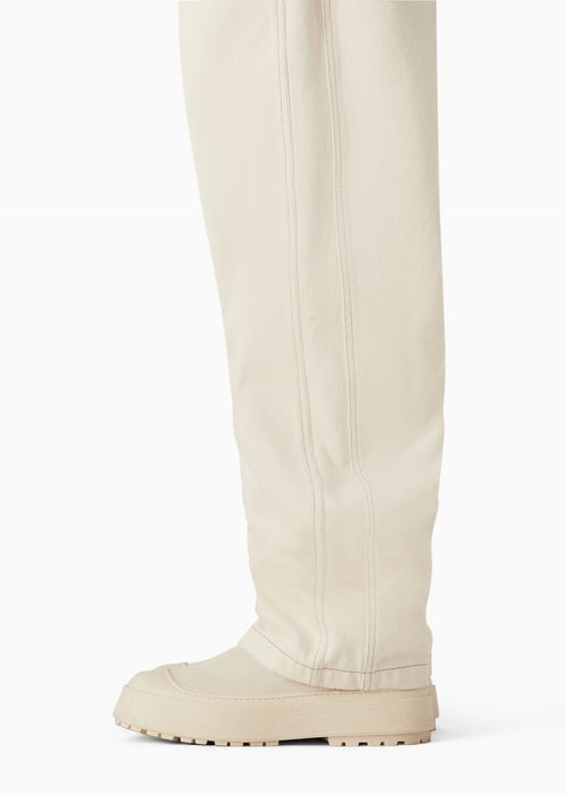 Milky White Emporio Armani Asv Chalet Capsule Collection Drill Baggy Trousers | EA-SN56853