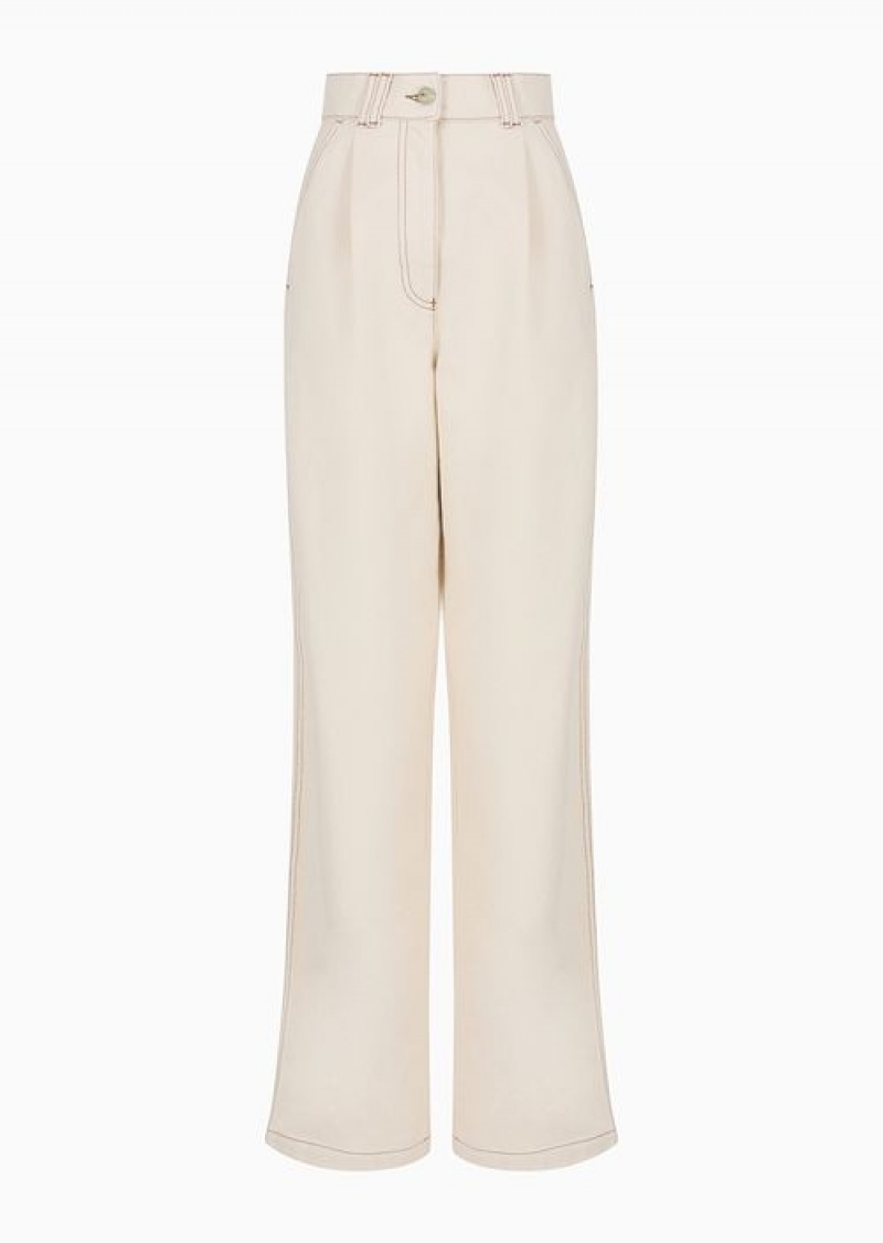 Milky White Emporio Armani Asv Chalet Capsule Collection Drill Baggy Trousers | EA-SN56853