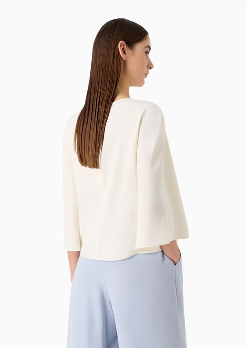 Milky White Emporio Armani Cape-sleeved Blouse In Technical Cady | EA-SN56938