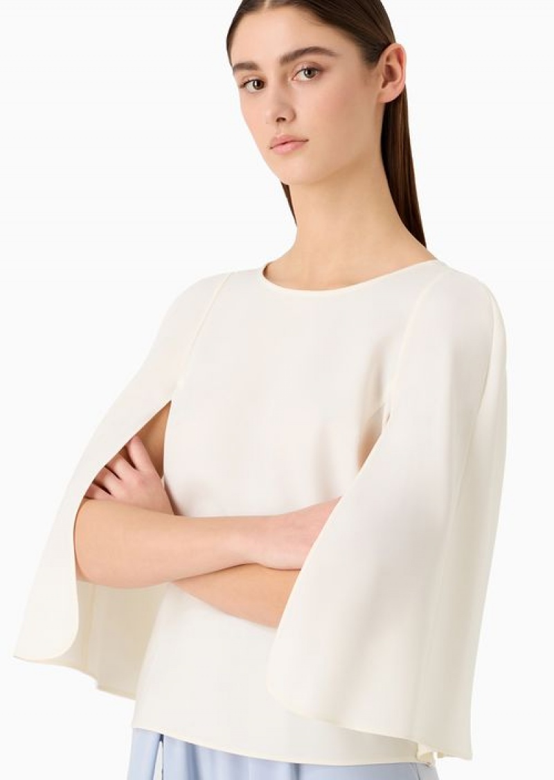 Milky White Emporio Armani Cape-sleeved Blouse In Technical Cady | EA-SN56938