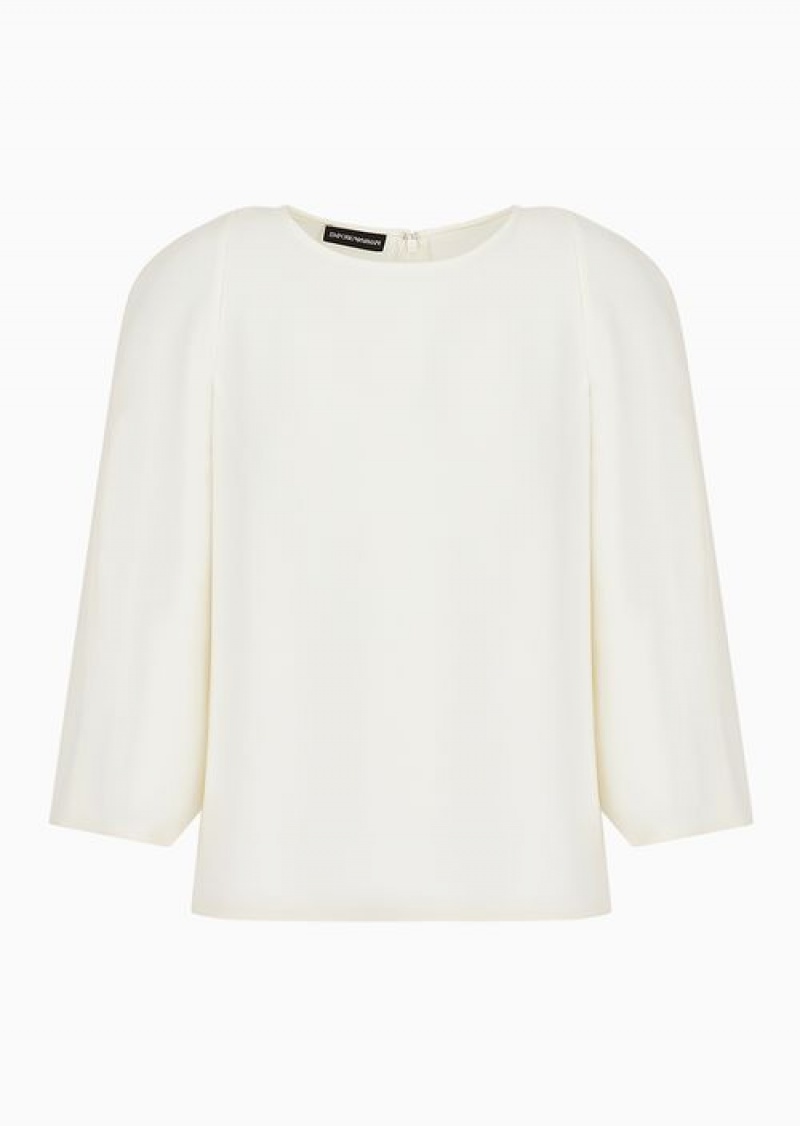 Milky White Emporio Armani Cape-sleeved Blouse In Technical Cady | EA-SN56938