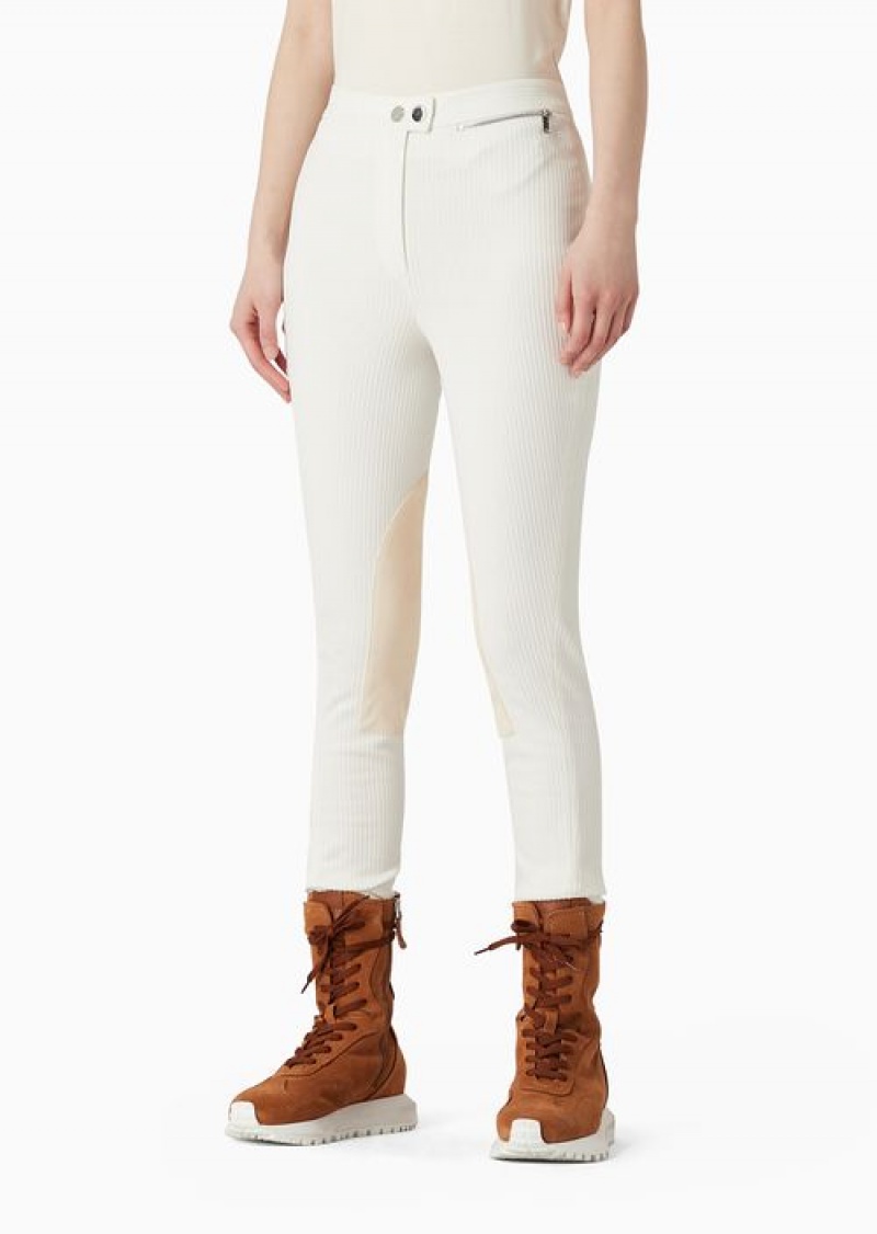 Milky White Emporio Armani Chalet Capsule Collection Skinny Trousers In A Milano-stitch Fabric With Flocked Ribs | EA-SN56849