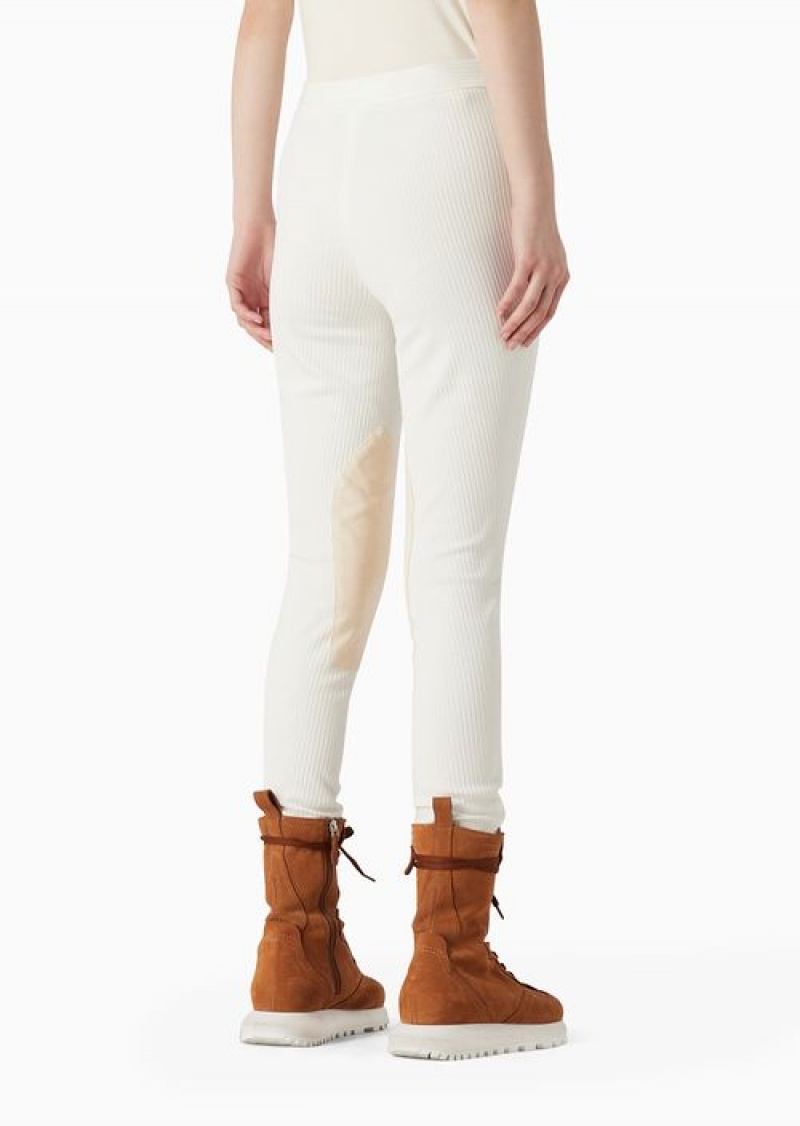 Milky White Emporio Armani Chalet Capsule Collection Skinny Trousers In A Milano-stitch Fabric With Flocked Ribs | EA-SN56849