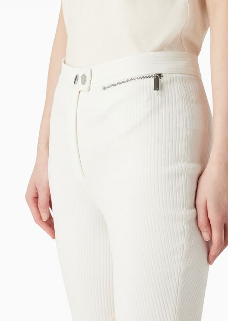 Milky White Emporio Armani Chalet Capsule Collection Skinny Trousers In A Milano-stitch Fabric With Flocked Ribs | EA-SN56849