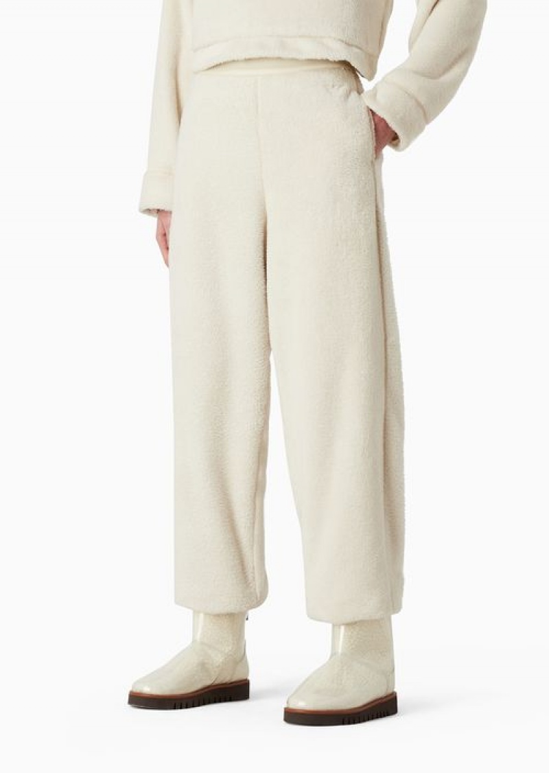 Milky White Emporio Armani Chalet Capsule Collection Teddy-effect Trousers With Nylon Insert | EA-SN56854