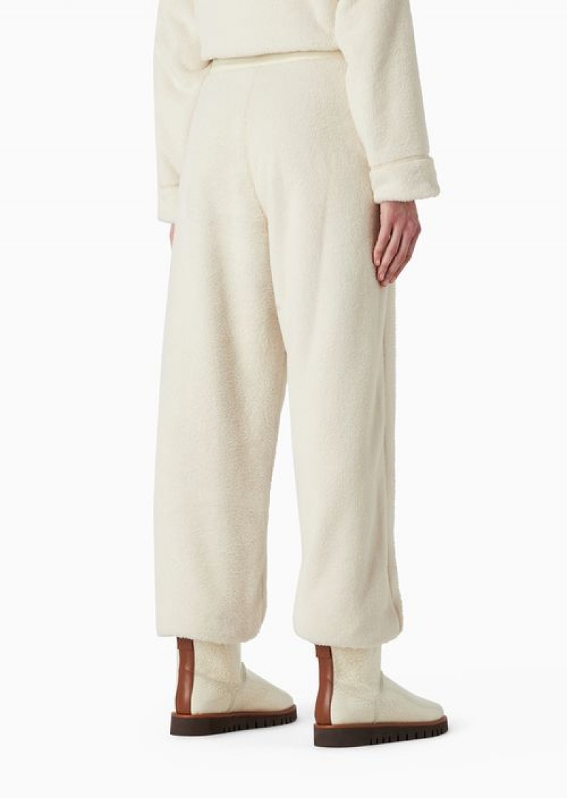 Milky White Emporio Armani Chalet Capsule Collection Teddy-effect Trousers With Nylon Insert | EA-SN56854